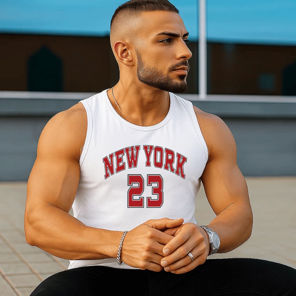Regata Masculina Academia Algodão 100% Estampada 23 New York Premium Treino Fitness Casual Streetwear Verão