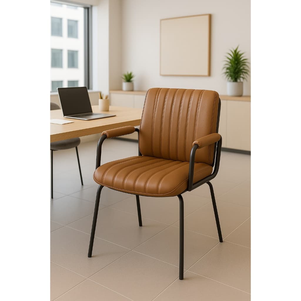 Poltrona Executiva Fixa De Design Clássico Com Braços Tapeçados