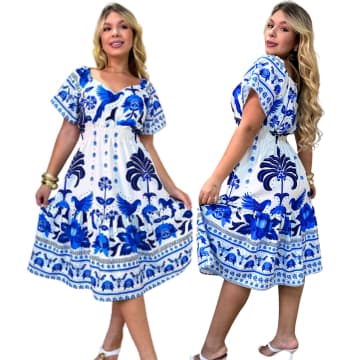 Produto Vestido curto Feminino Midi Estampado Boho Chic com Babados – Elegância e Conforto vestido verão 2026,