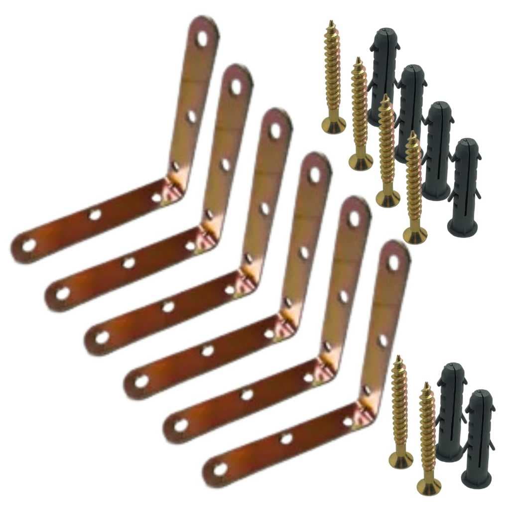 Kit Cantoneira L Reforço Moveis 10x10 Bucha 6 e Parafusos Mao Francesa Prateleiras Telhado Trilho de Cortina