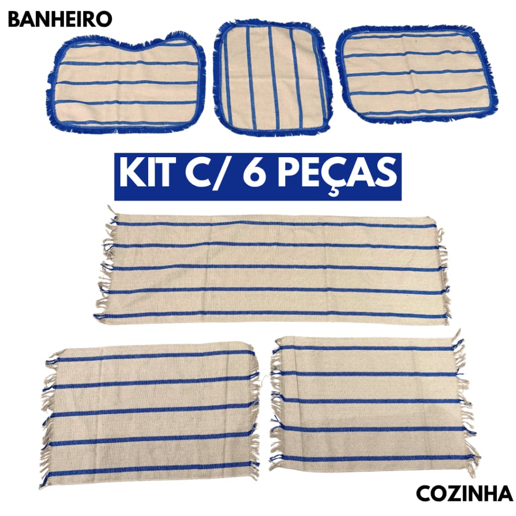 Kit Jogo de Banheiro + Jogo Passadeira Tapete de Cozinha 6 Peças Decorativa