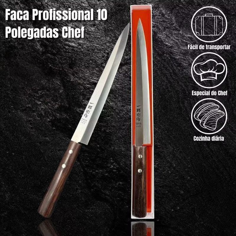 Faca Profissional do Chef,10 Polegadas ,38,5cm, Cabo Feito em Sândalo Preto