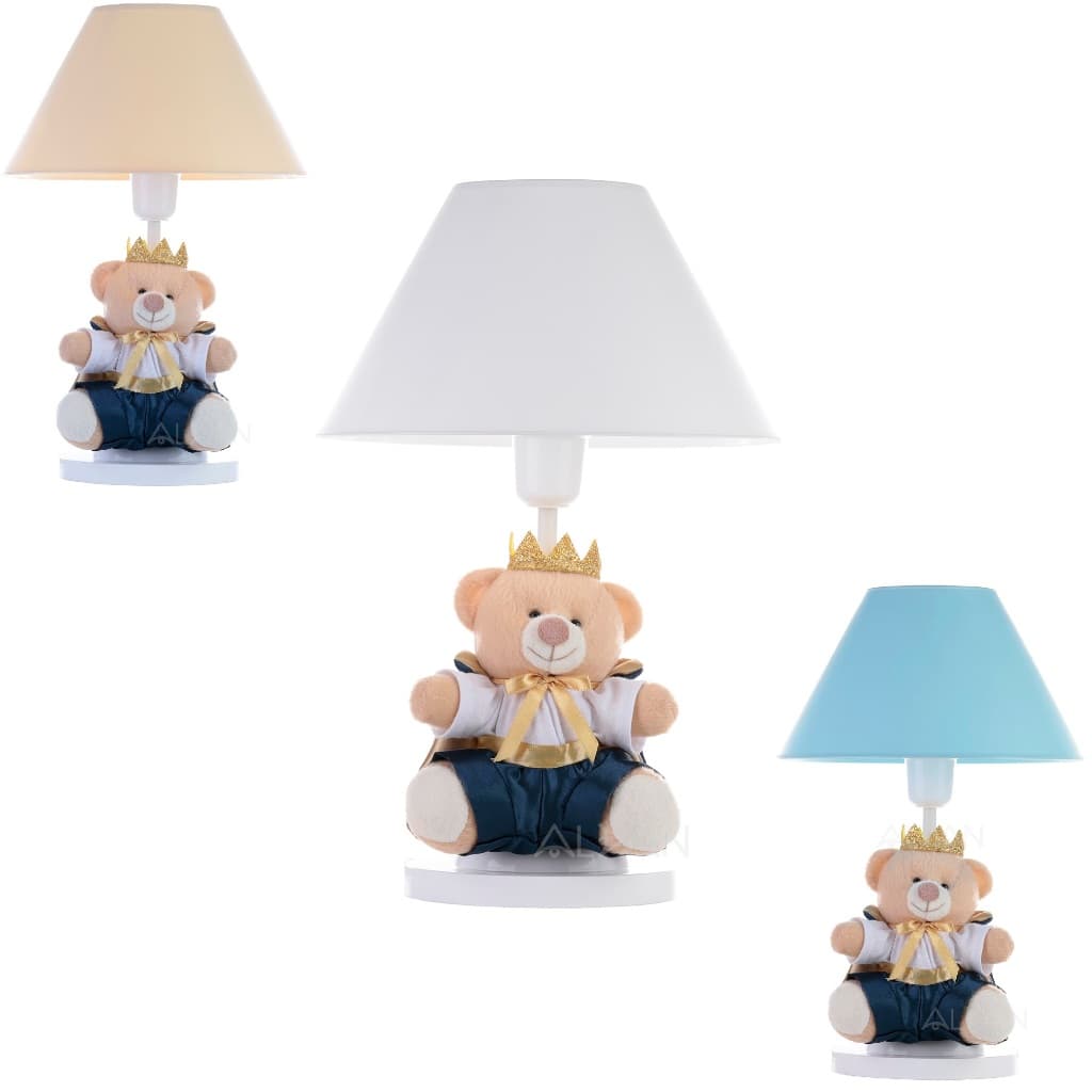 Abajur Infantil Quarto Bebê Menino Luminária Ursinho Príncipe Azul Marinho + Lâmpada De Brinde