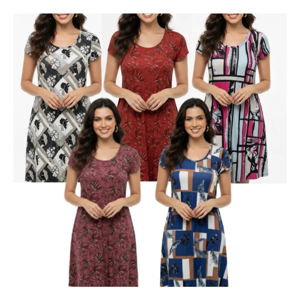Kit 3 Vestidos Liganete Malha Fria Senhora Moda Cristã