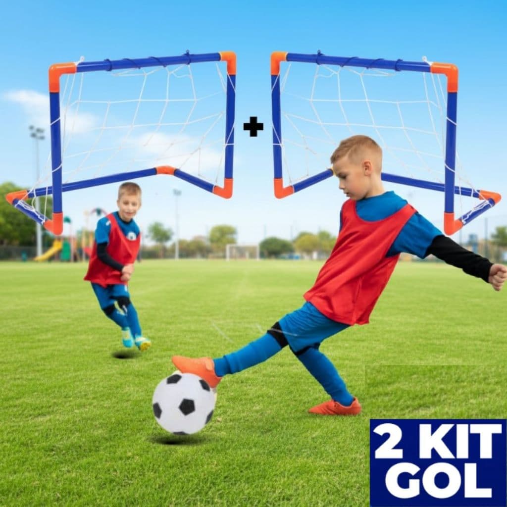 Kit 2 Traves Golzinho Futebol Infantil Mini Gol Com Bola Bomba Completo Praia Campo Quintal
