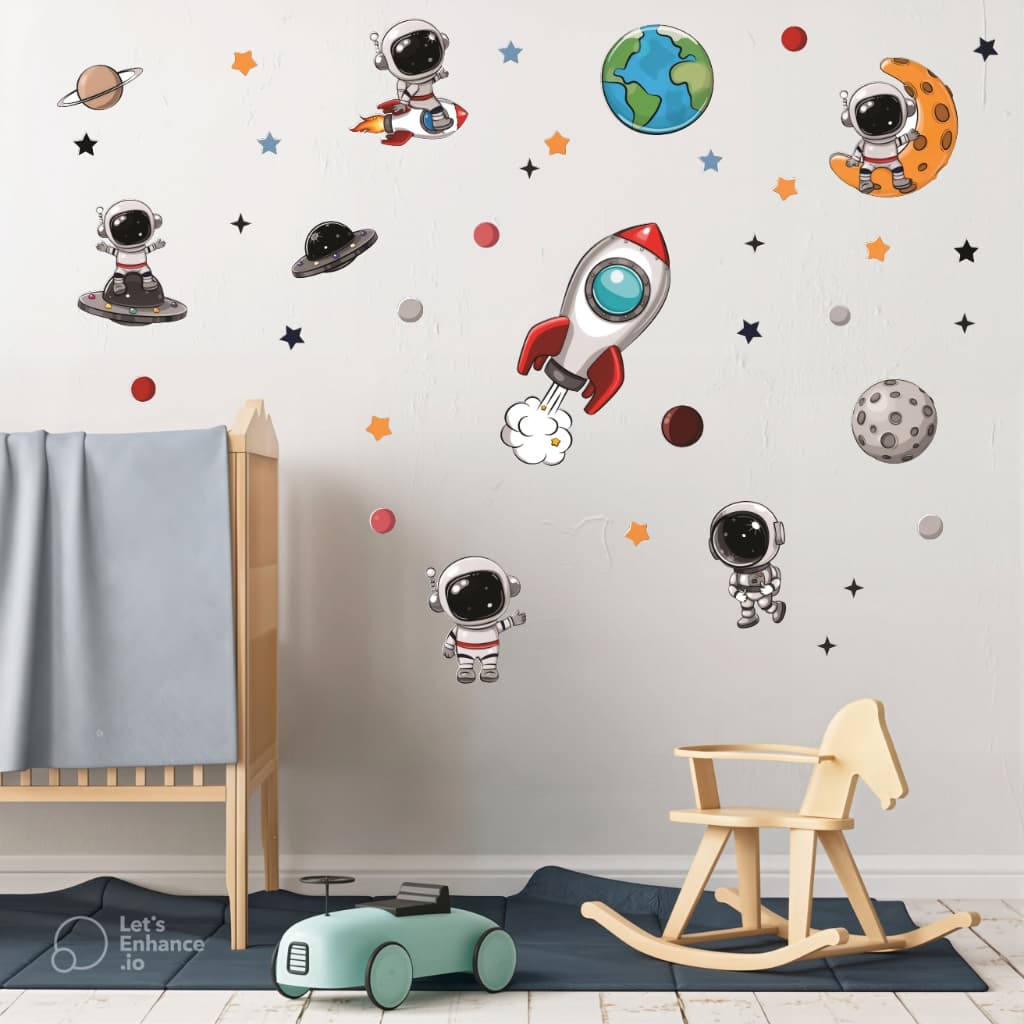 Adesivo De Parede Infantil Astronauta Estrelas Quarto Decoração