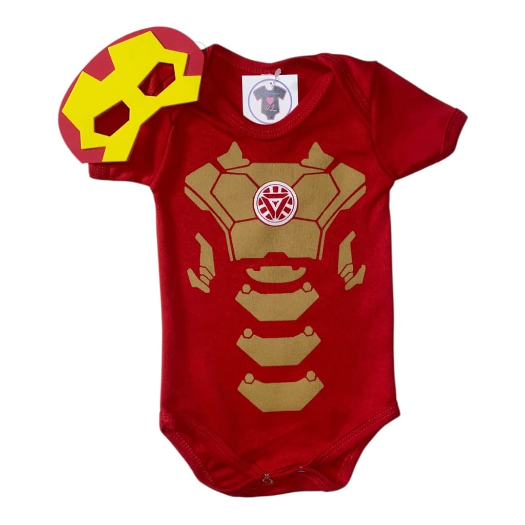 Body Bebe Menino Homem de Ferro + Mascara - Temático Mesversário -  Super Heroi