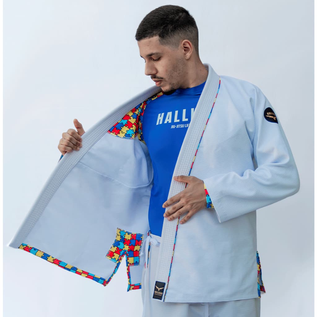 Kimono de Jiu-Jitsu Hallkan Branco TEA + Faixa de brinde