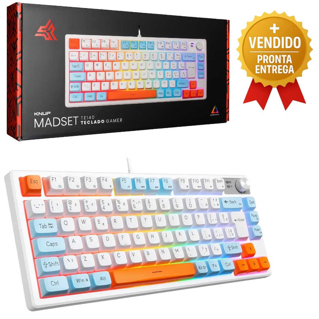 Teclado Gamer com Fio 104 Teclas LED Rainbow Anti-Ghosting Controle de Volume e Funções