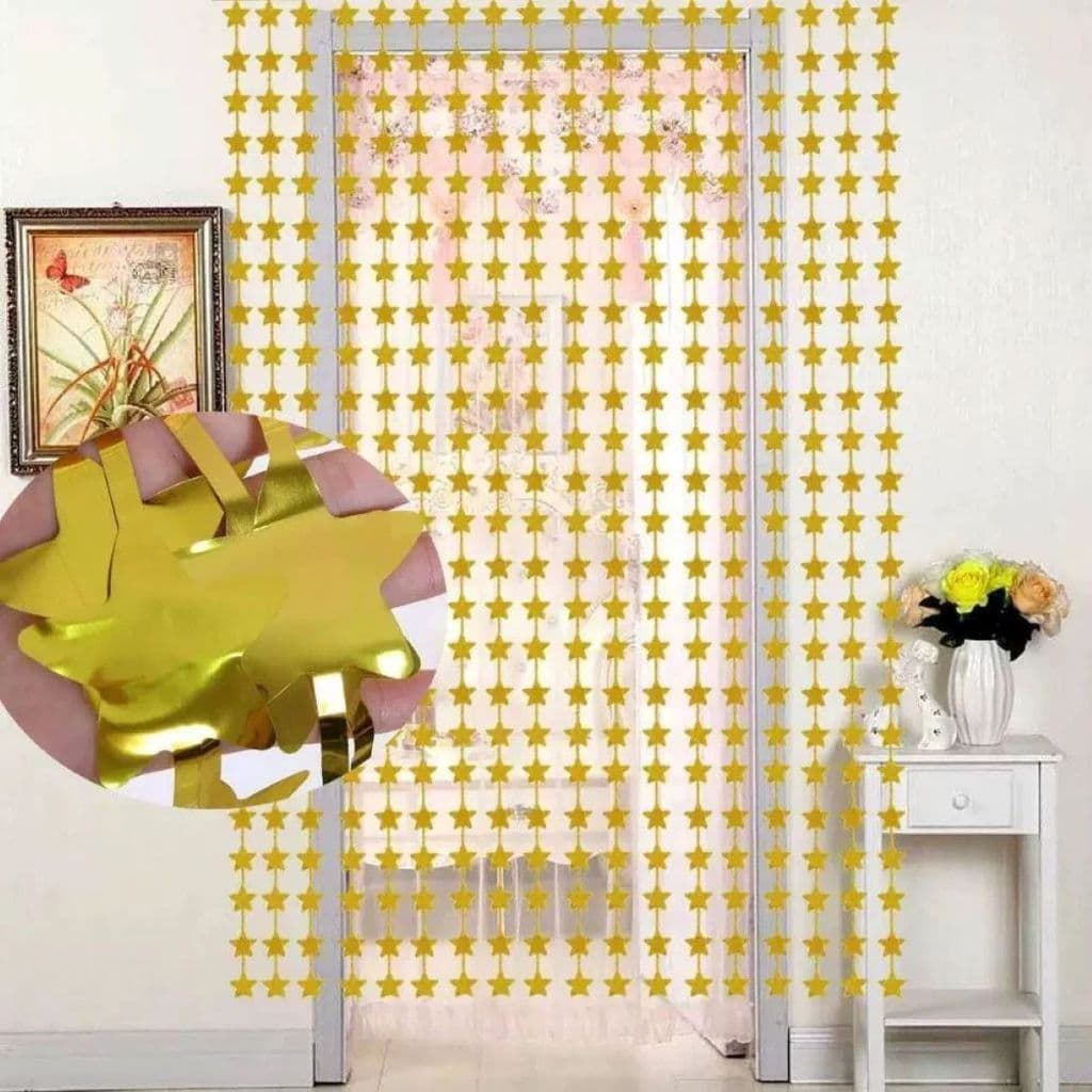Cortina Metalizada Estrela Dourada Painel de Parede para Decoração de Festas Enfeite Decorações