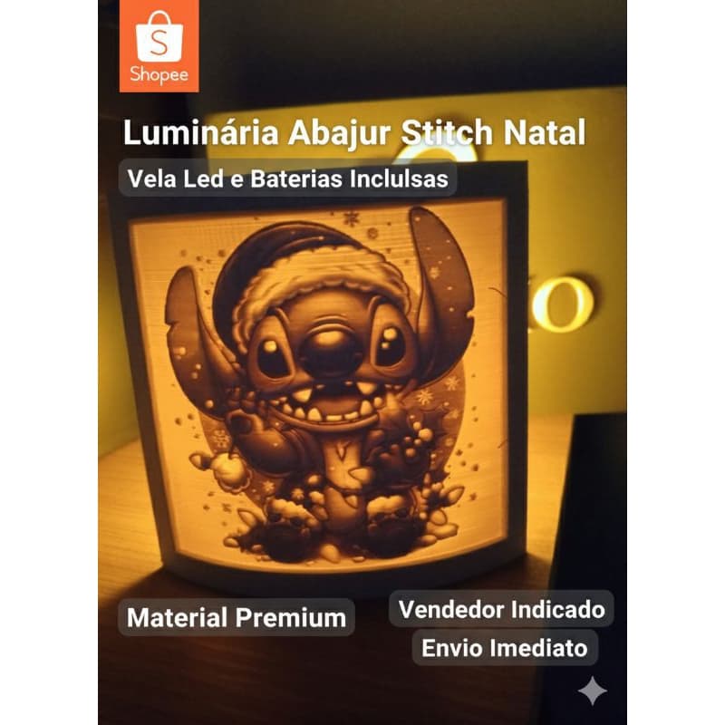 Luminária Abajur Stitch Natal + Brinde Decoração Natalina Infantil Presente Novidade Envio Imediato