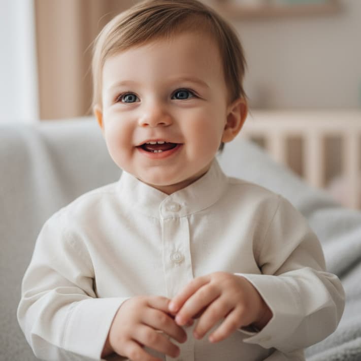 Camisa de Linho Bege Manga Longa para Menino – Social com Gola Padre, Estilo Mauricinho Clássico