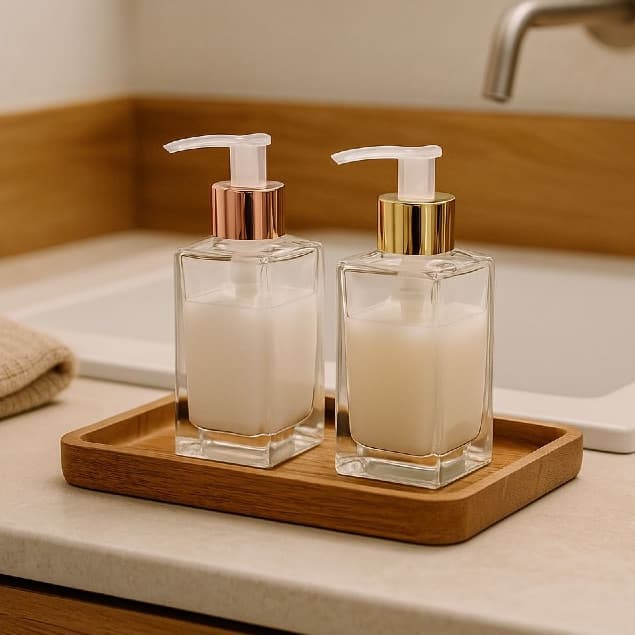 Porta Sabonete Liquido - Saboneteira De Vidro Com Valvula Pump Dourada ou Rosé Lavabo Banheiro