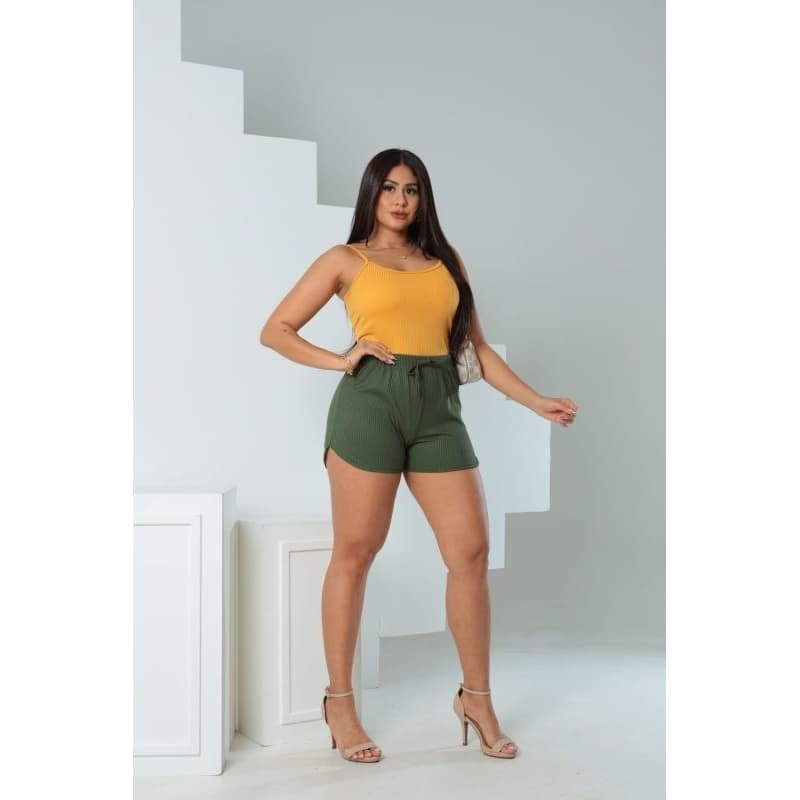 short curto em malha canelada tecido para o verão