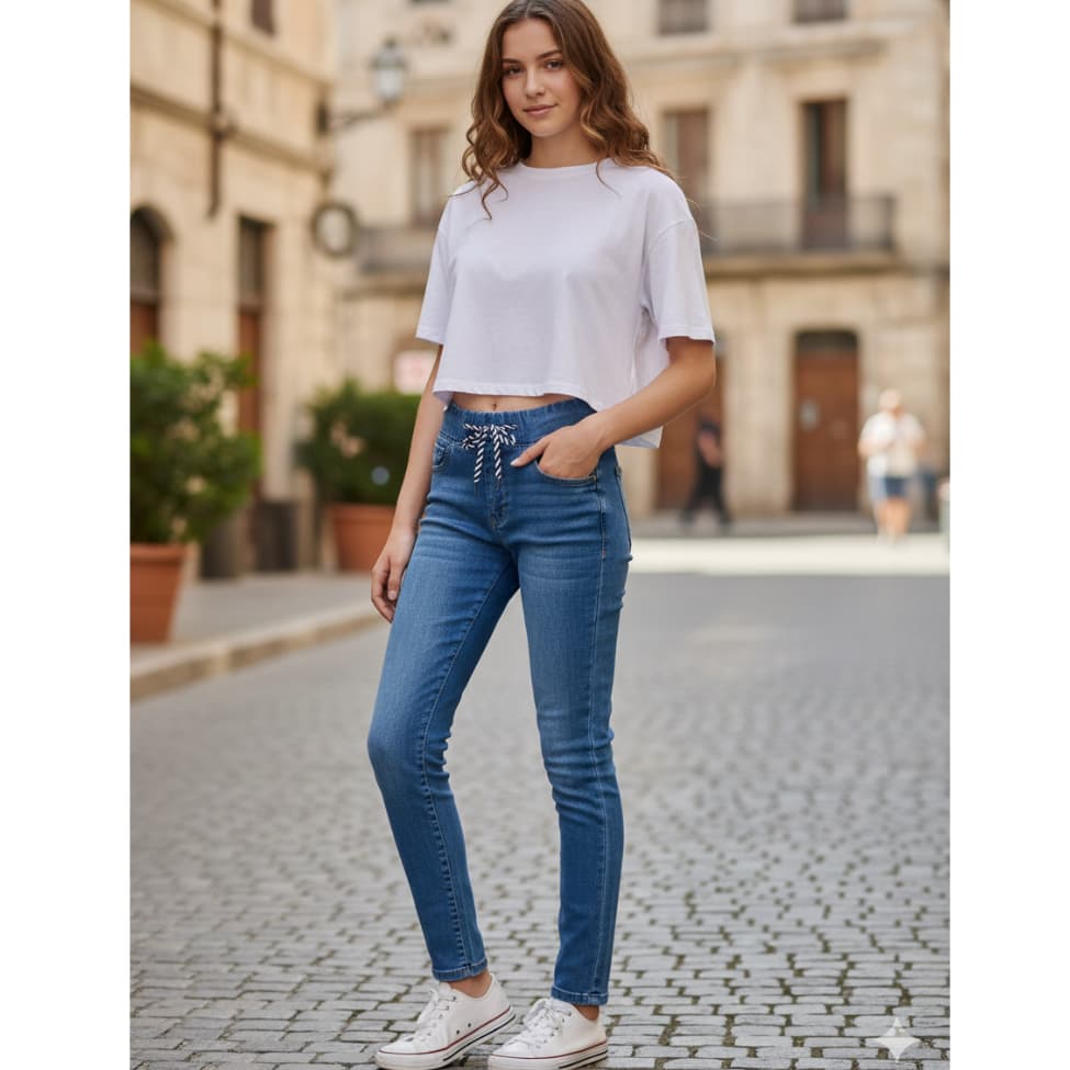 Calça Jeans Menina Juvenil  com cordão 10 ao 16