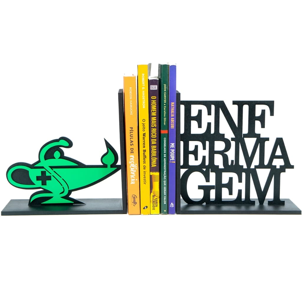 aparador de livros, suporte de livros, porta livros, enfermagem, enfermeira, profissão, MDF, decoração, estante e consul