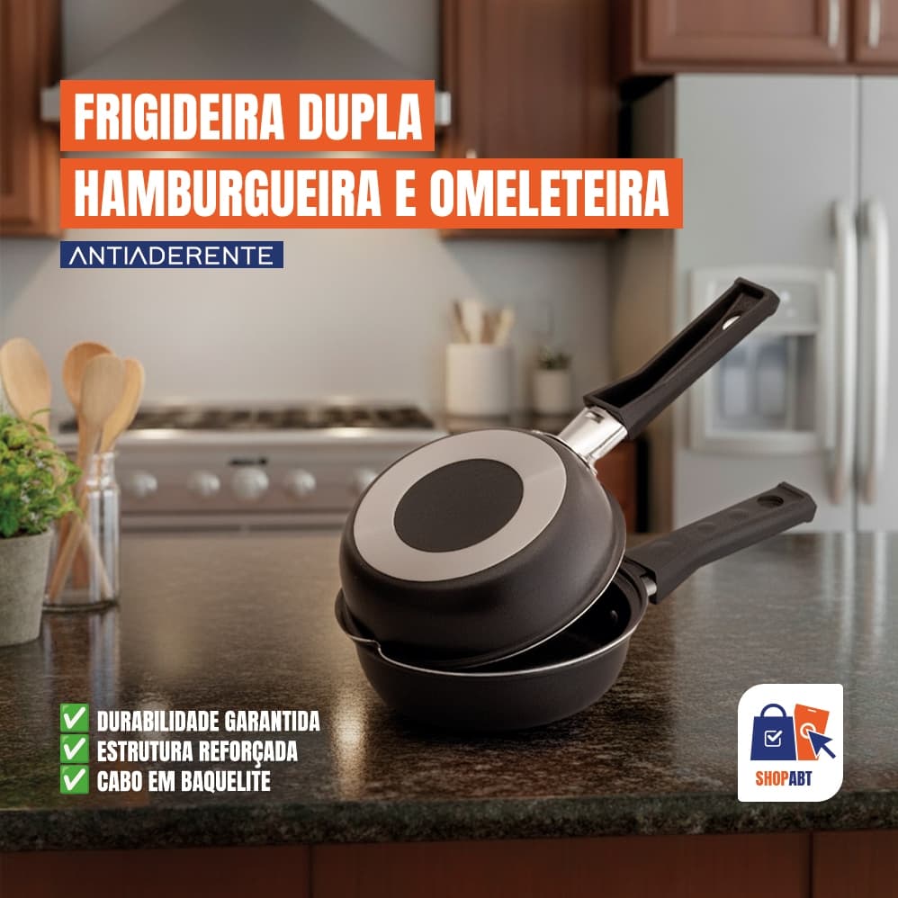 Frigideira Dupla Antiaderente Techflon baquelite 14cm Hamburgueira e Omeleteira