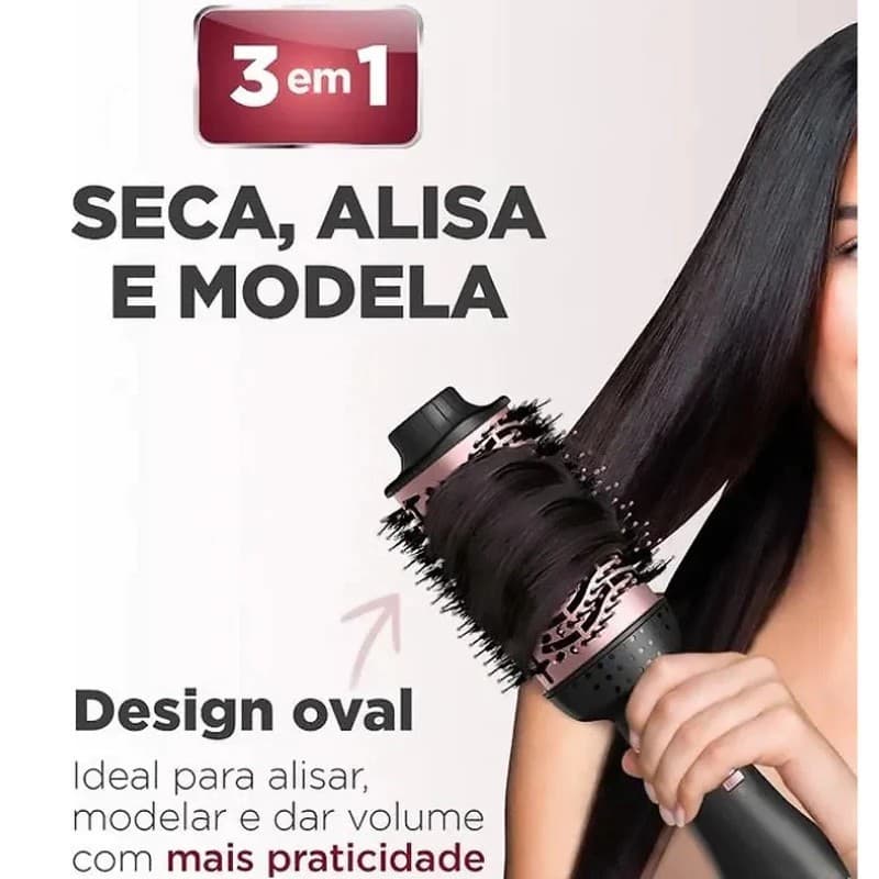 Escova Secadora Alisadora Modeladora Cabelo Profissional 1300W Anti-Frizz Elétrica Bivolt 127 / 220V
