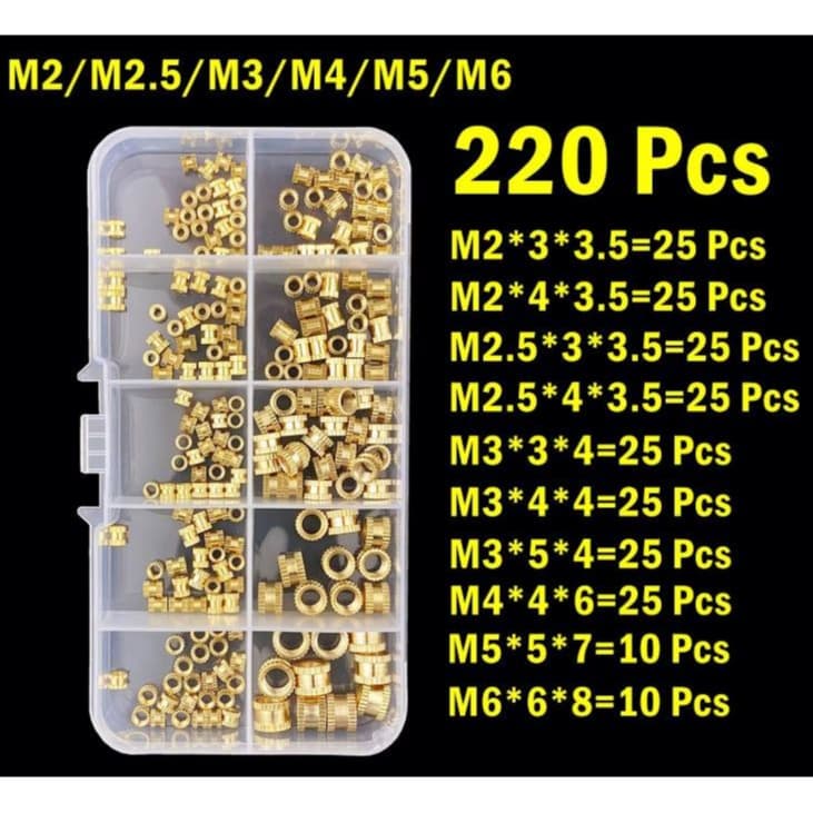 Kit 220 Peças Porcas de Fusão Térmica Acessório Impressora 3D
