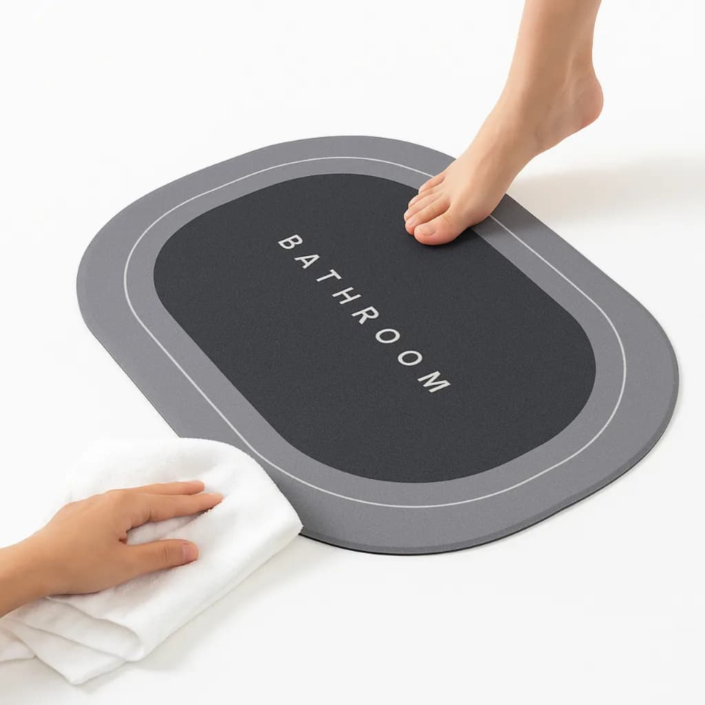 Tapete Banheiro Oval Antiderrapante Base Emborrachada Absorvente Flexível Aderência
