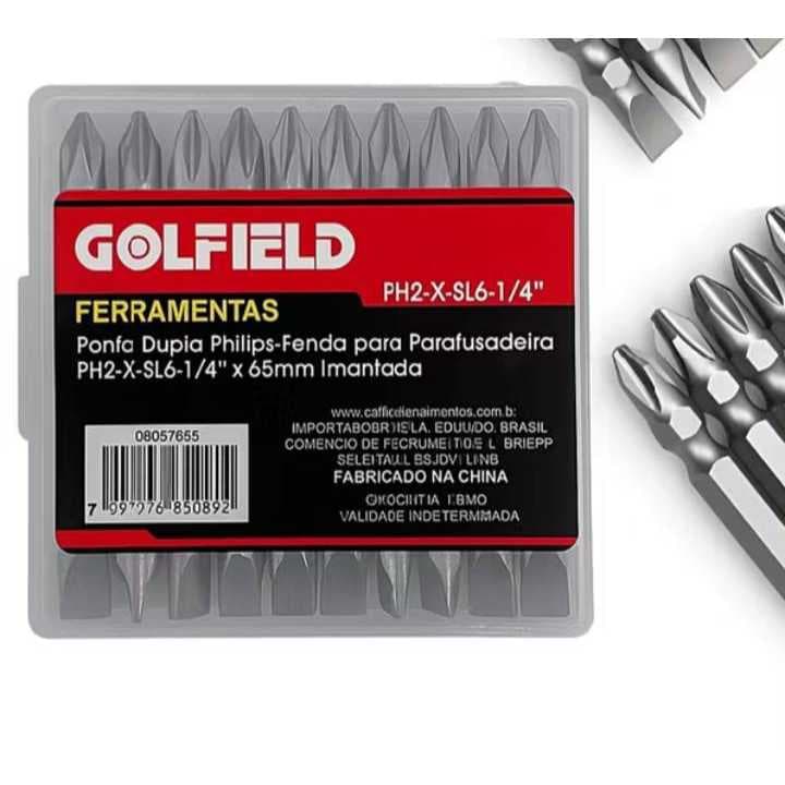 Bits com 10 Ponteiras Pontas Duplas Magnéticas Fenda e Philips para Parafusadeira PH2xSL6 1/4X65mm