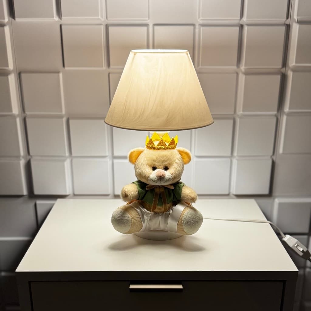 Abajur Infantil Quarto Bebê Menino Luminária Ursinho Príncipe Verde + Lâmpada De Brinde