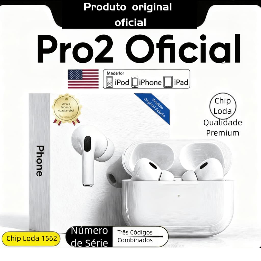 Fone Bluetooth Pro2 2026 Alta Qualidade, Cancel. Ruído - Para iPhone e Android