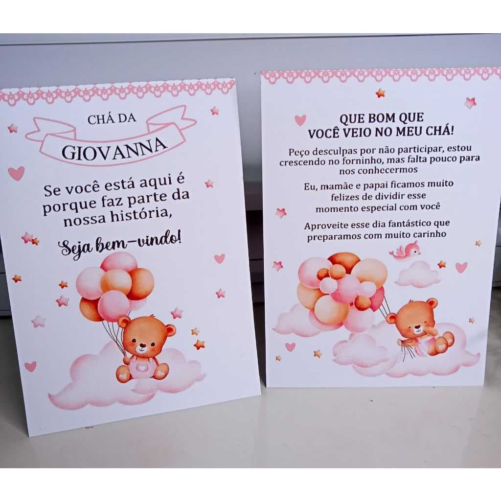 10/20/30 e 40 Centro de mesa agradecimento enfeite de mesa personalizado ursinho rosa - chá de bebê