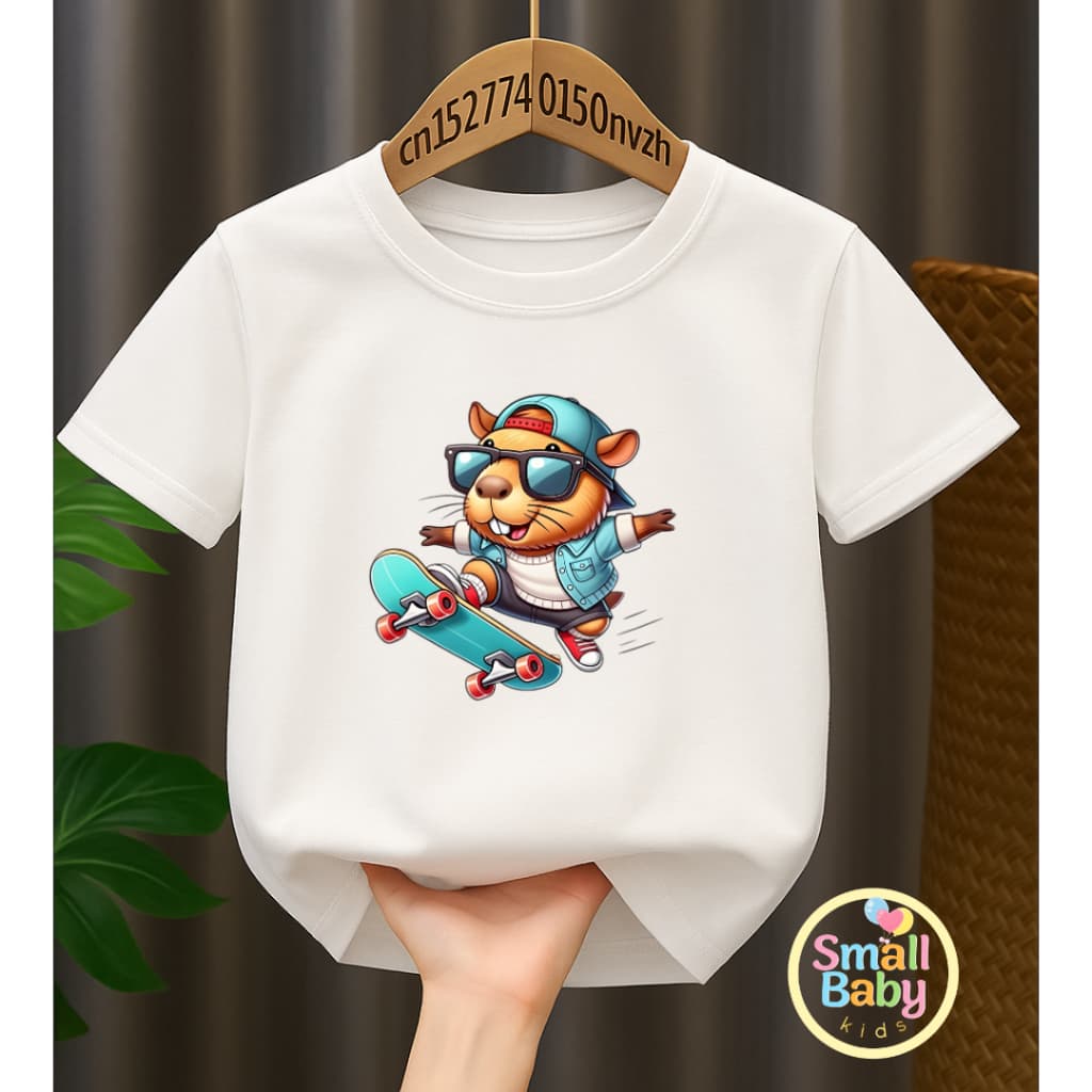 Camiseta Infantil Juvenil Unissex Capivara Skate Estampada Desenho Personagem