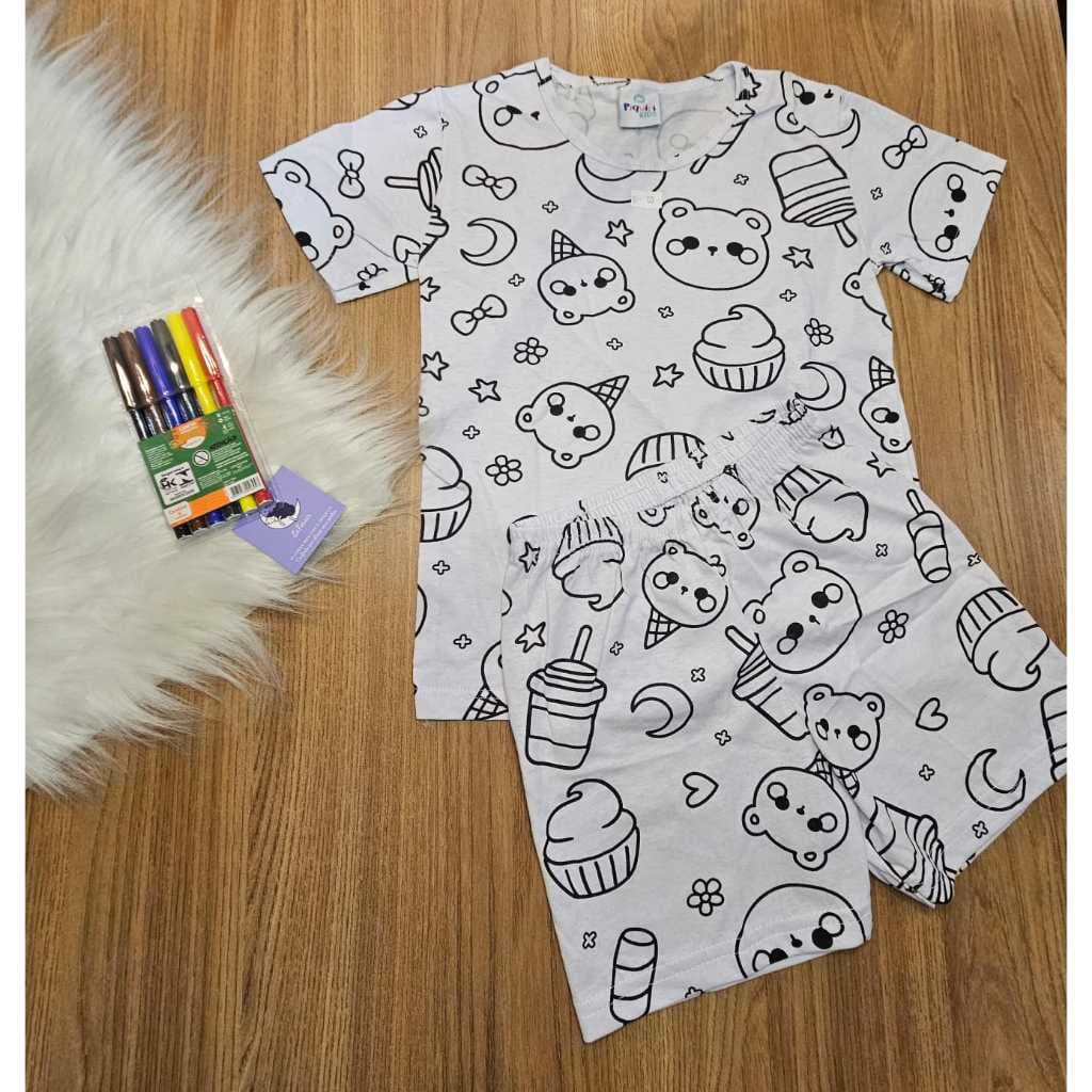 Pijama Infantil para Colorir Criativo Divertido Menino Menina Presente LF043