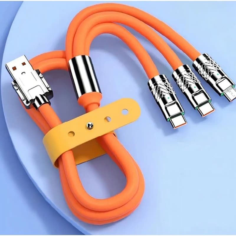 Cabo Carregador Multi Usb 3 em 1 Ultra Rápido 120w 6a Cor Laranja