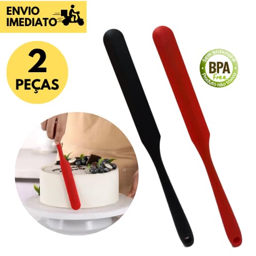 Kits 2 ou 1 Espátula de Confeiteiro Silicone Vermelho Preto Resistente Ideal p/ Raspar Massas