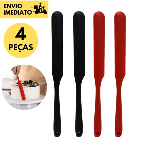 Kits 4 ou 2 Espátula de Confeiteiro Silicone Vermelha Preto Utensílio para Bolos Sobremesas