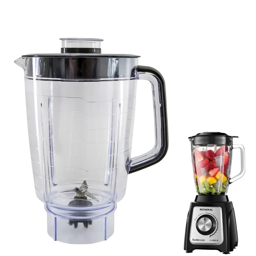 Copo Liquidificador Mondial Turbo Glass L‑1400w Tampa Preta
