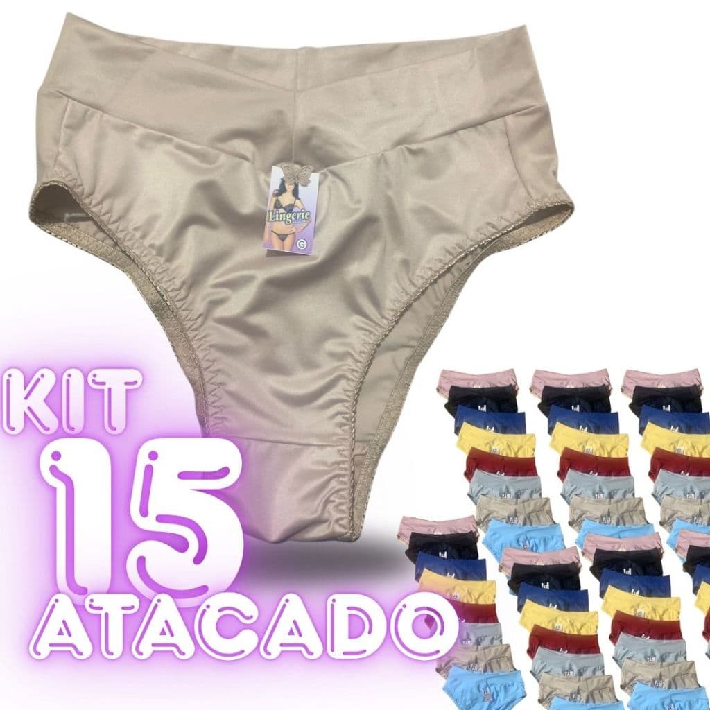 Kit 15 Calcinhas Cós Alto Lycra Modeladora Feminina Atacado – Confortável não marca no vestido