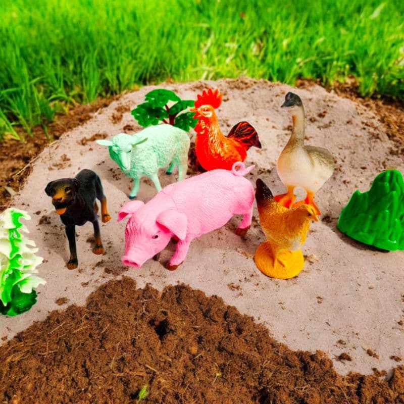 NOVO KIT COM 6 ANIMAIS DA FAZENDA COLORIDO COM VEGETAÇAO