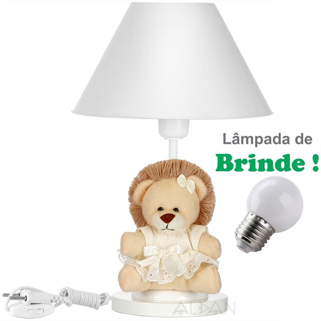 Abajur Infantil Quarto Bebe Safari Leão Luminaria Leoa Palha + Lâmpada De Brinde