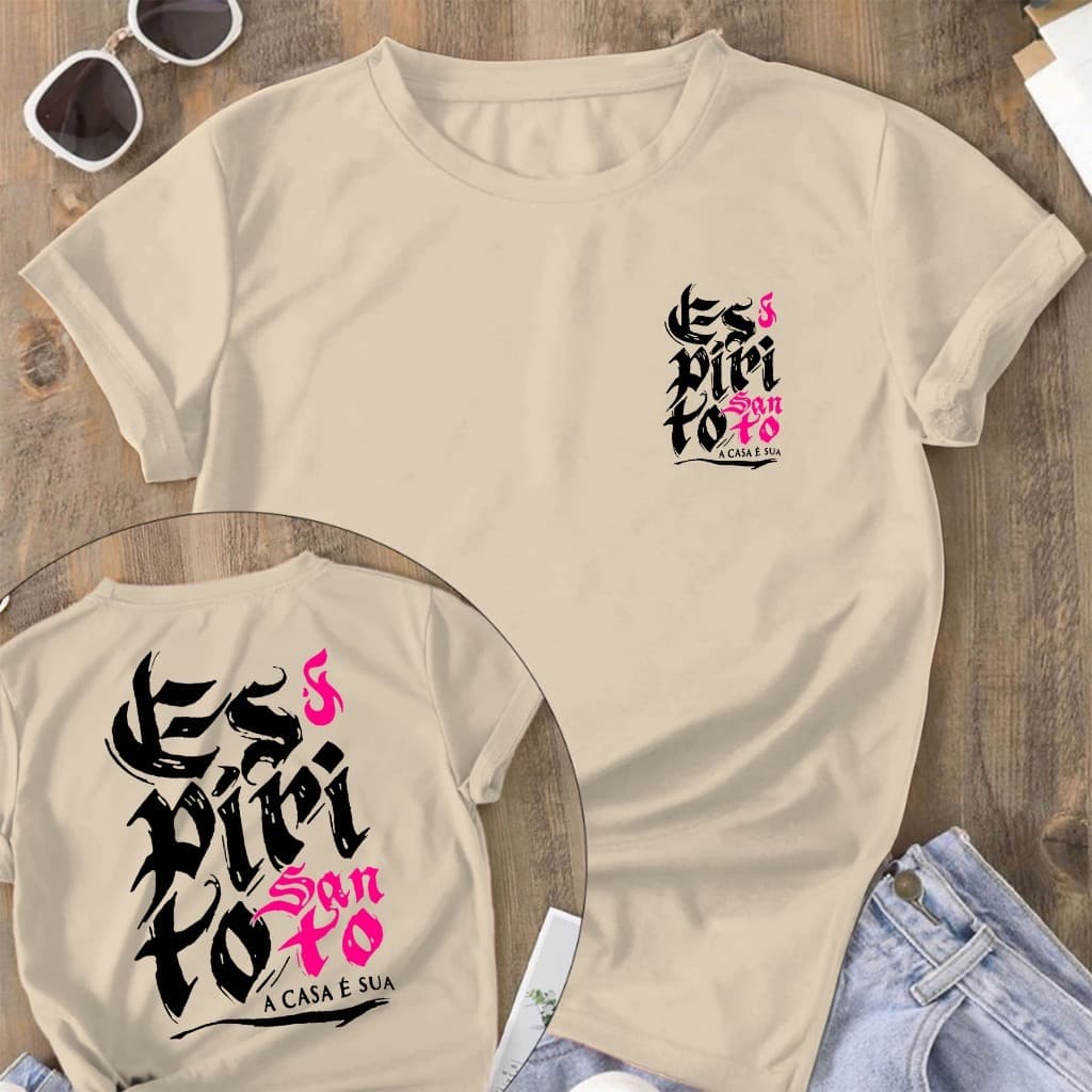 Camiseta Feminina Gospel Espírito Santo  A Casa é Sua  Camisa100% Algodão Religiosa Streetwear