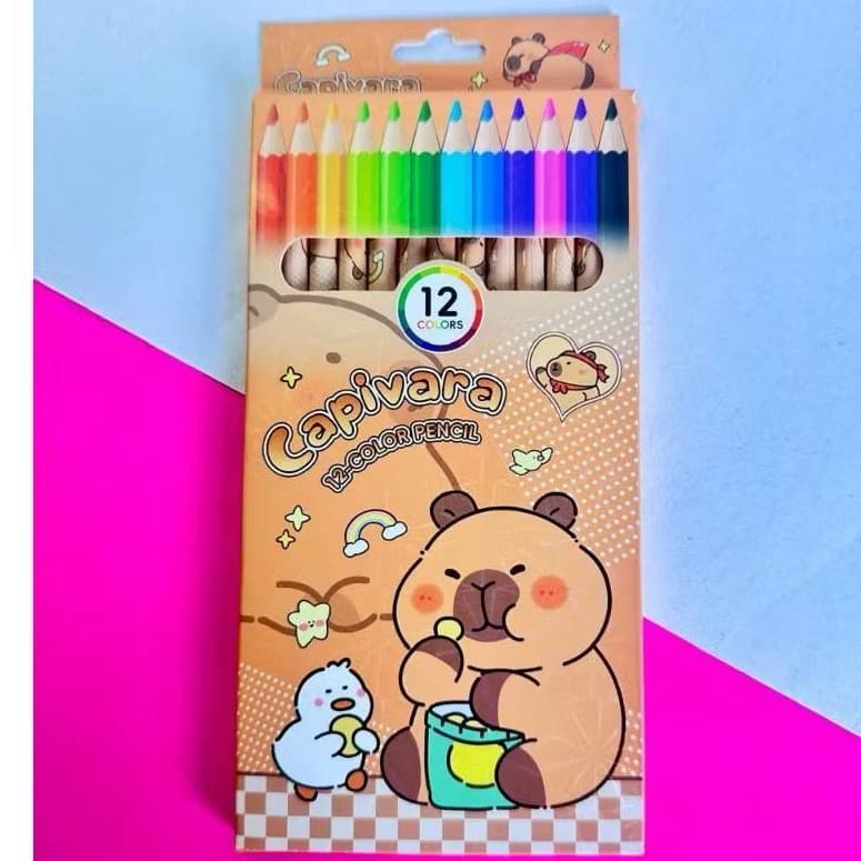 Lápis de cor capivara com 12 cores - Papelaria fofa