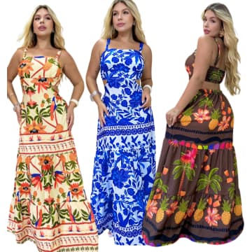 Vestido Longo Boho Feminino de Verão – Estampado, Leve e Estiloso Tecido Crepinho