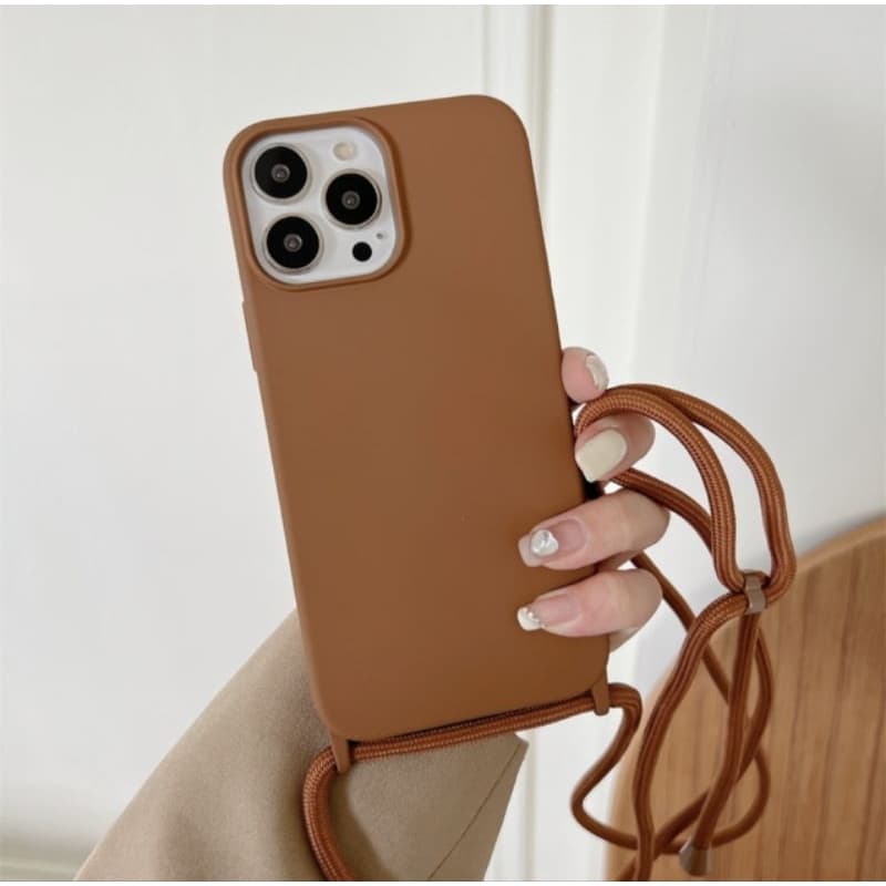 Capa de celular marrom com cordão+Película protetora para câmera