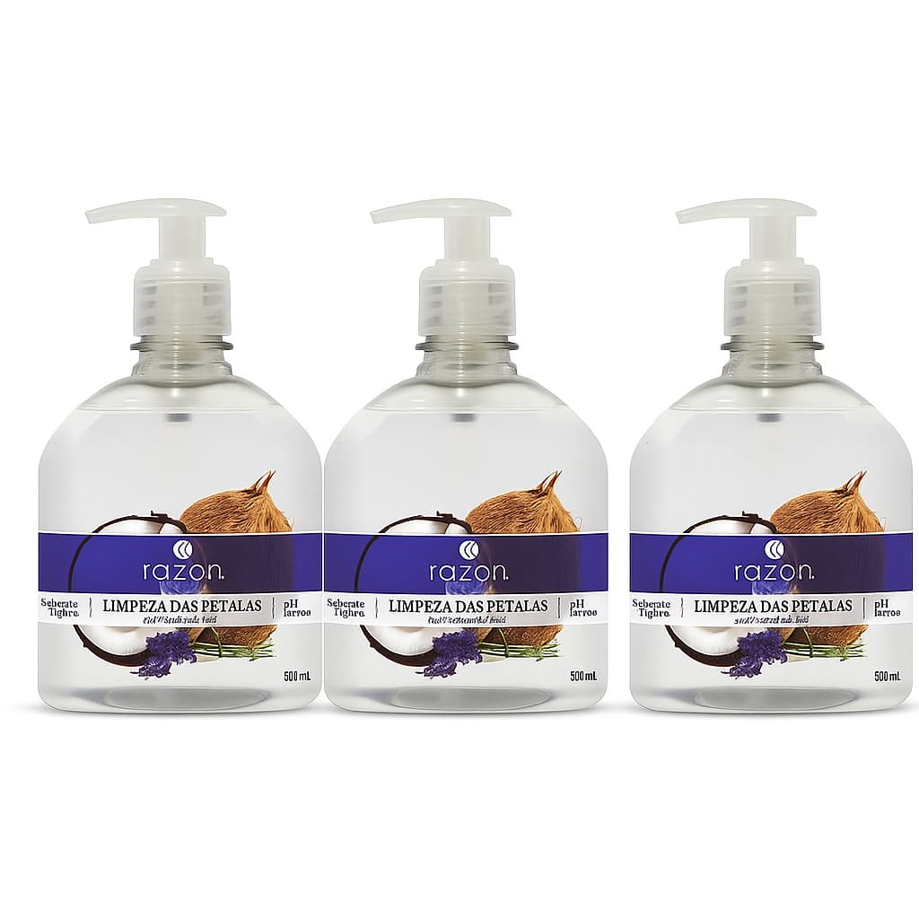 Kit 3 Sabonete Liquido para Mãos e Corpo Limpeza Das Petalas (Coco e Lavanda) 500ml - Razon