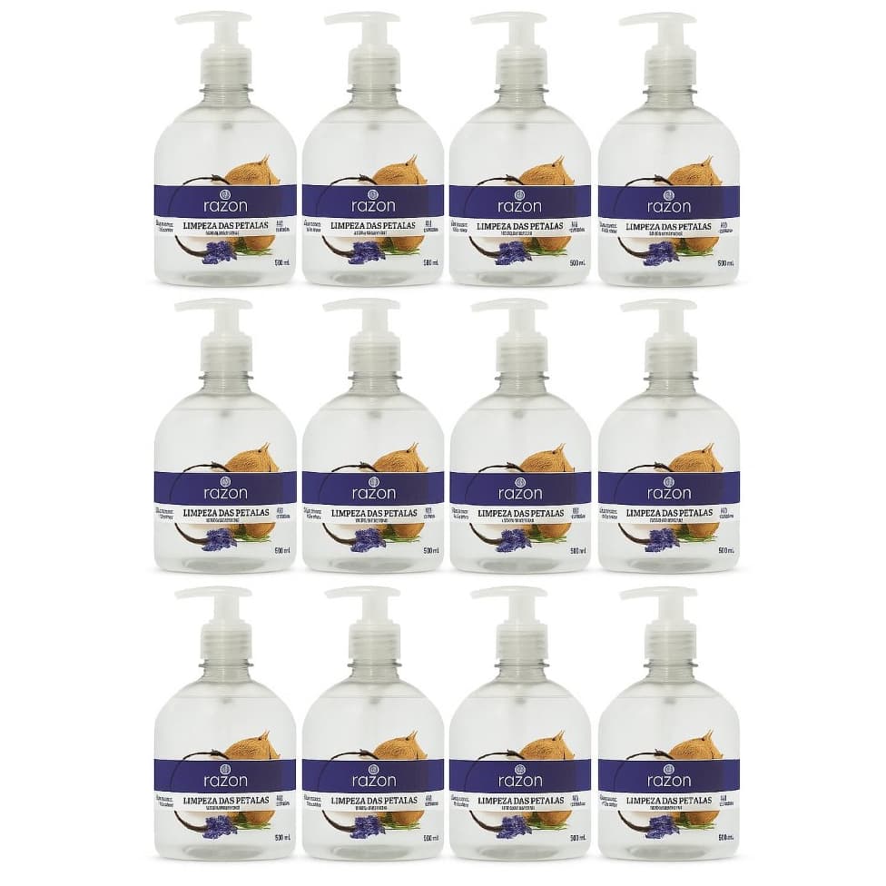 Kit 12 Sabonete Liquido Mãos e Corpo Limpeza das Pétalas 500ml (Atacado e Revenda) Coco e Lavanda