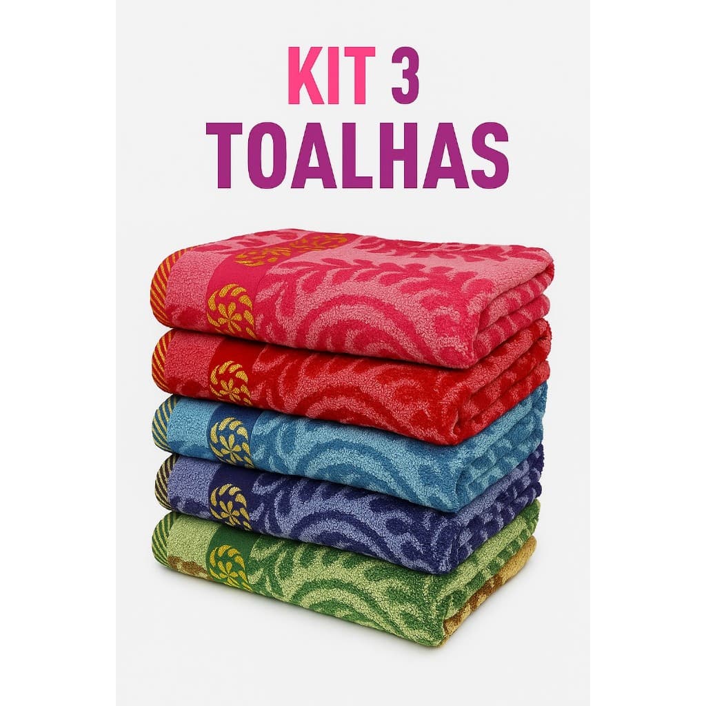 Kit Toalhas de Banho Grande 140x70cm Felpuda Macia Alta Qualidade Bordada Algodão Sortida