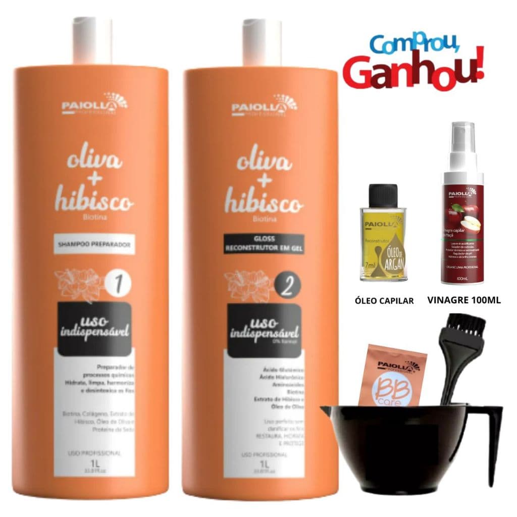 Paiolla Kit Selagem Capilar em Gel Oliva e Hibisco 2x1 Litro + Kit Aplicação