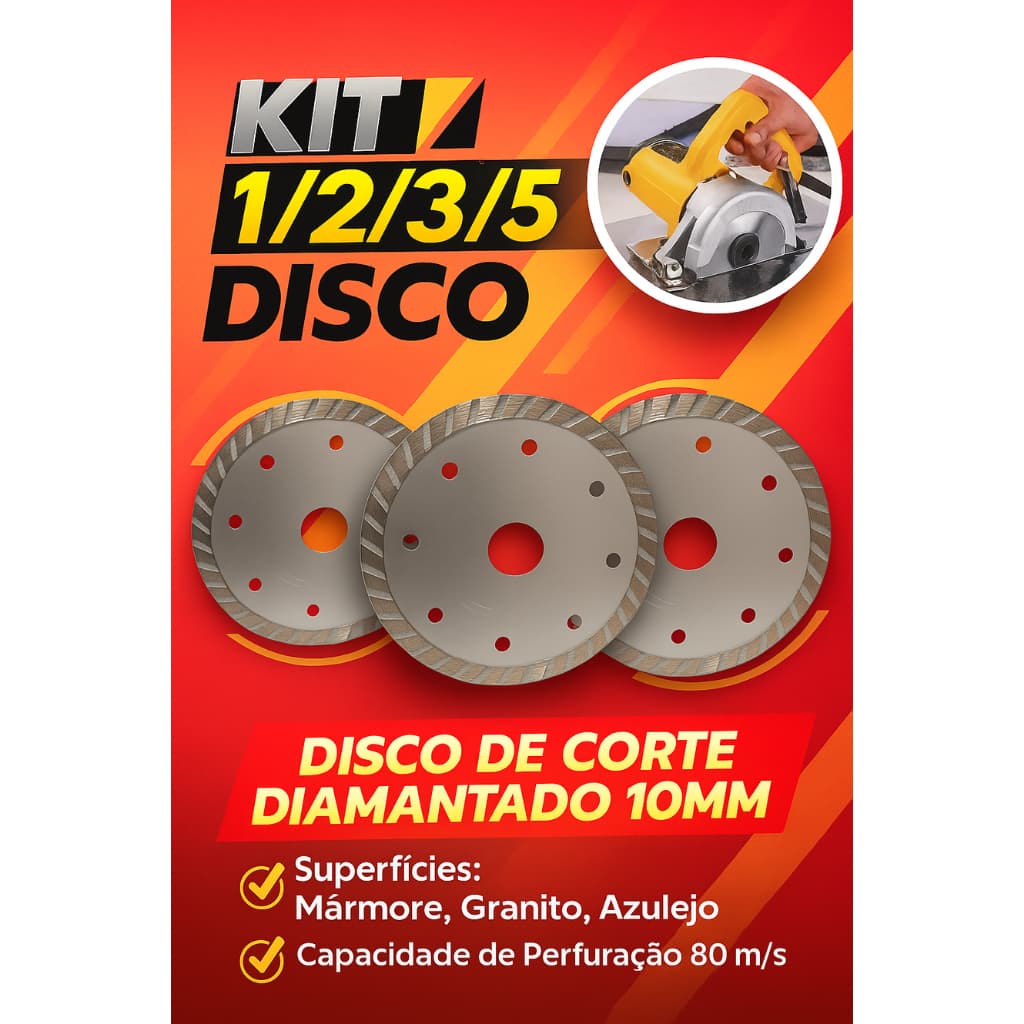 Kit Disco Diamantado Turbo 110 mm – Corte para Mármore, Granito e Porcelanato