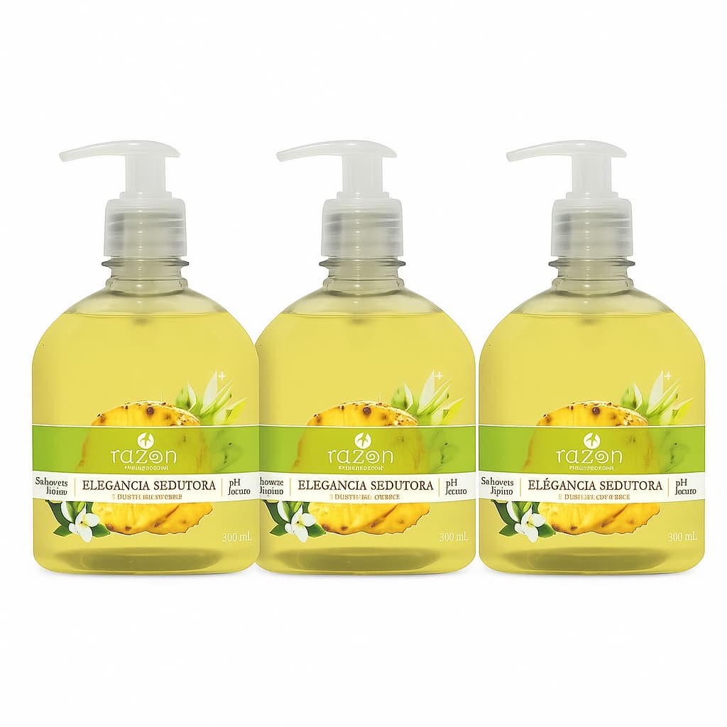 Kit 3 Sabonete Liquido para Mãos e Corpo Elegancia Sedutora (Jasmin com Abacaxi) 500ml - Razon
