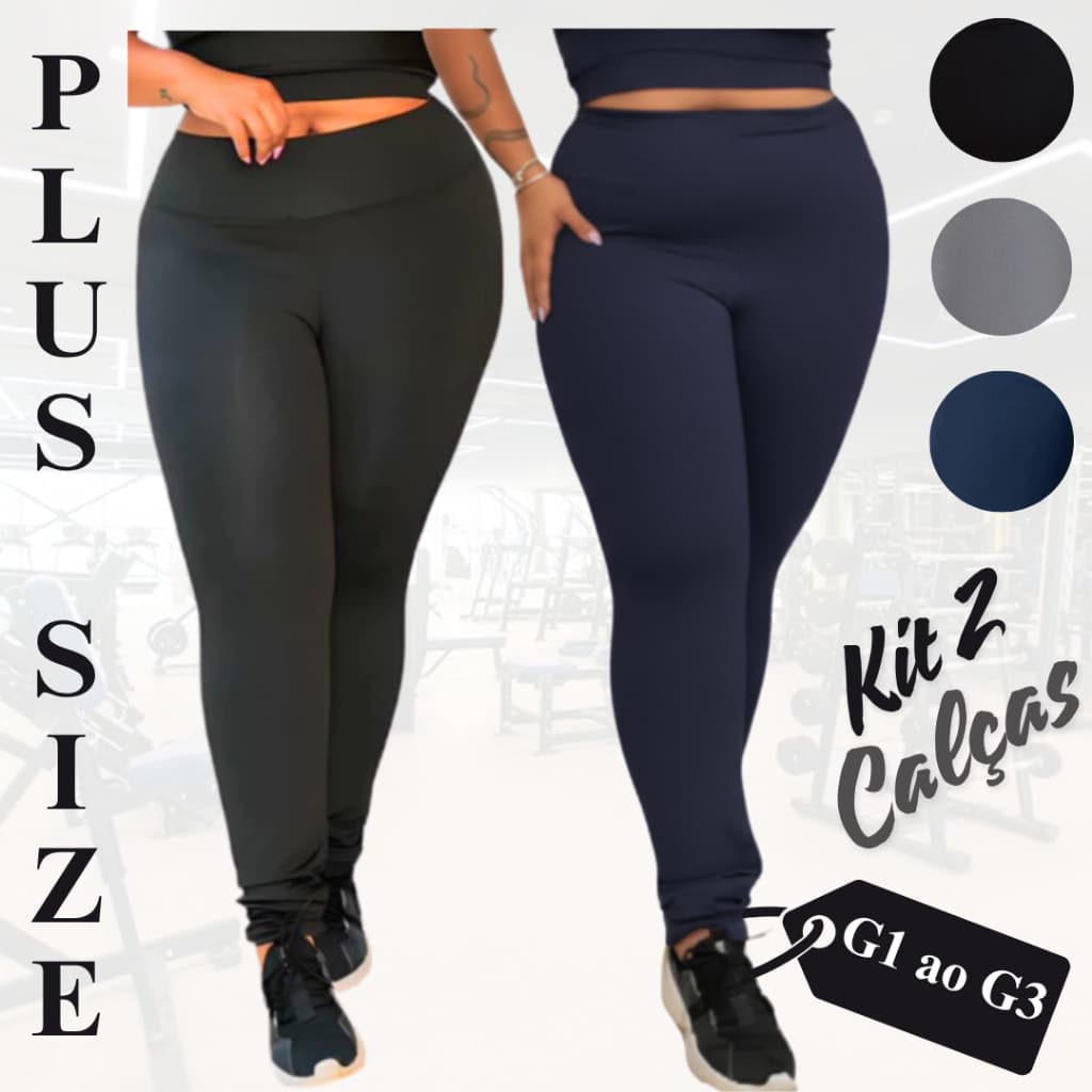Kit 2 Calças Legging Feminina Fitness Academia Em Suplex Plus Size Lisa Curve