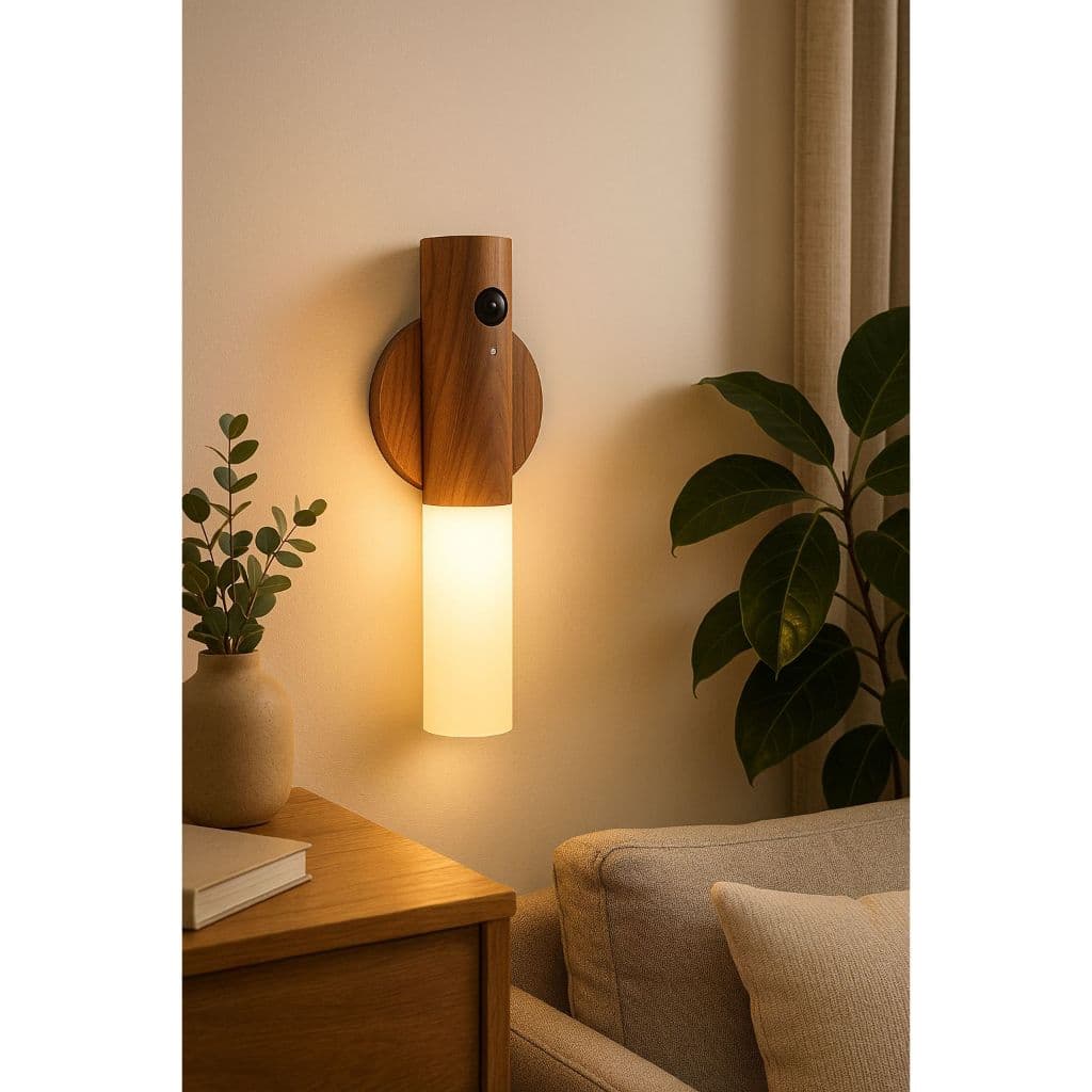 Luminária Portátil Com Sensor Textura Madeira Bastão Com Ímã Marrom