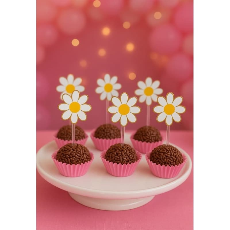 Toppers Margarida para Docinhos – Festa Jardim das Margaridas – Enfeite para Mesa e Docinhos